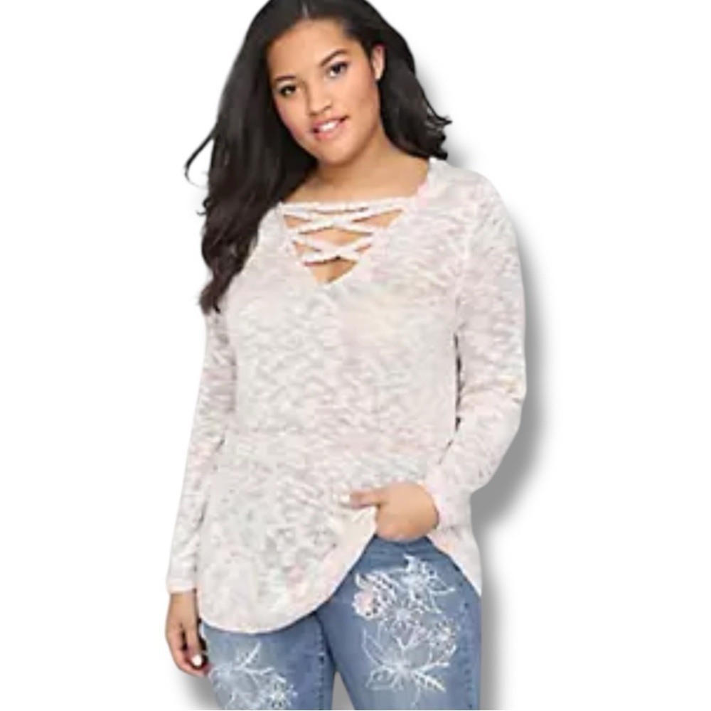 LANE BRYANT Crisscross V-Neck Tunic - Plus 14/16 Rainbow Combo